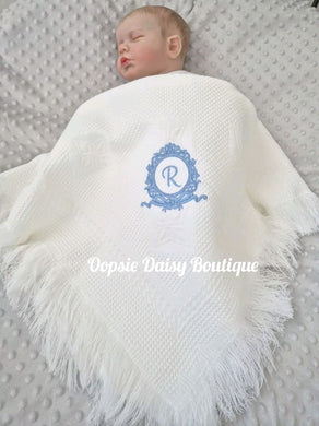 Personalised White Baby Shawl Blanket with Monogram x 6 Colours