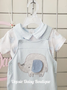 Baby Boys Blue Elephant Dungaree & T shirt 2 Piece Set