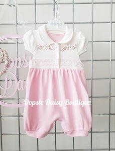 Pink Embroidered Flower Pretty Romper