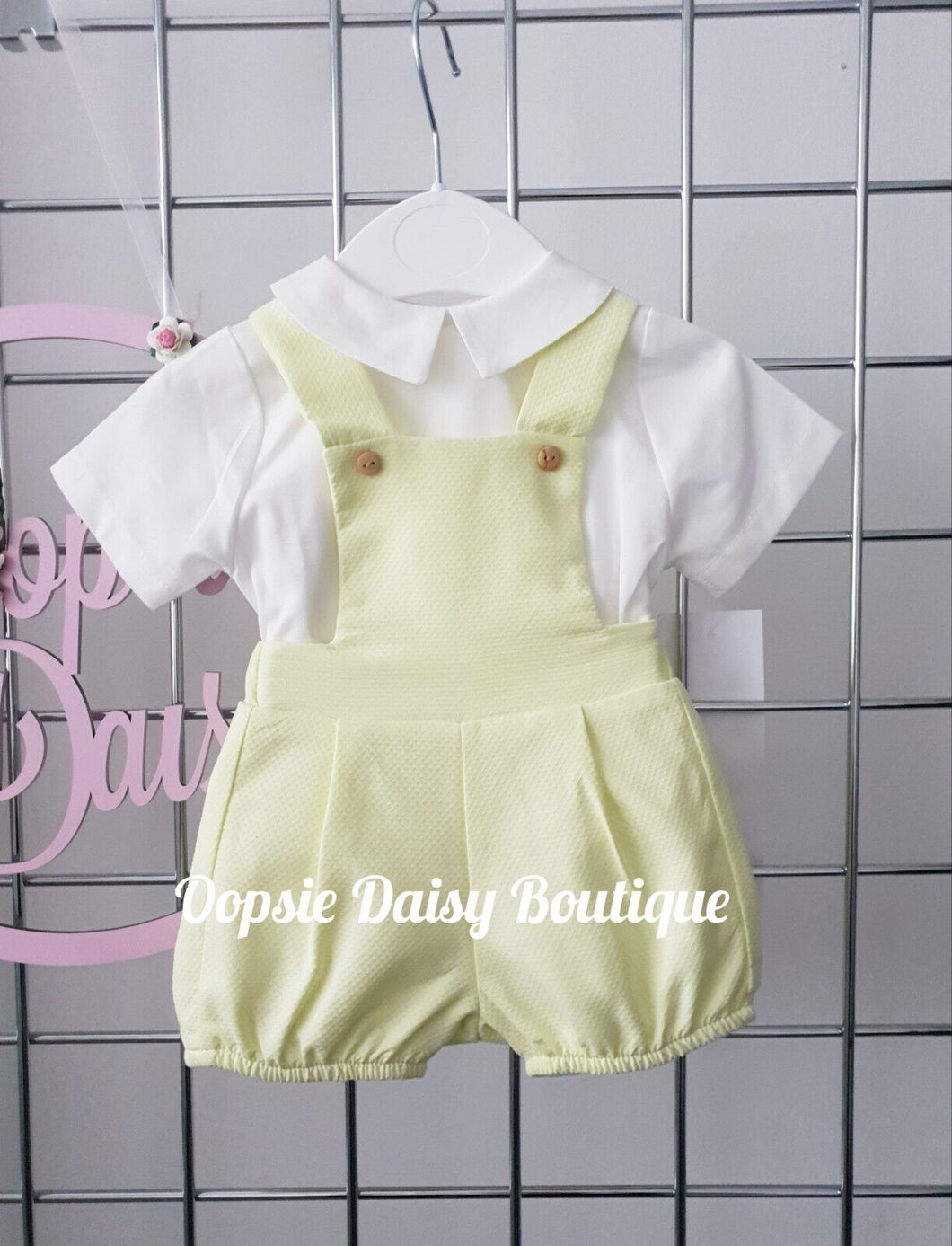 Boys Lemon Waffle Dungaree Sets