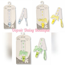 Load image into Gallery viewer, Spanish Dummy Clips Ribbon Slot Baby Elastic Dummy Clips