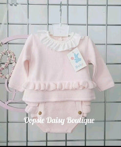 Girls Pretty Knitted Jam Pants Set Frilly Bum