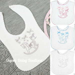 Baby Bib Rocking Horse Embroidered Design