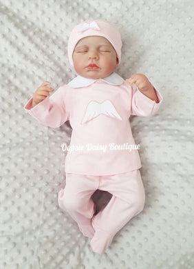 Pink Angel Wings Soft Cotton Trouser Set with Hat