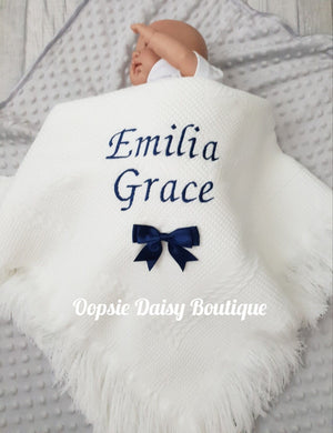 Personalised Baby Shawl Blanket with Ribbon