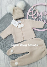 Load image into Gallery viewer, Boys Girls Camel Brown Knitted Pom Pom Suit - Dandelion/ All Hats Available Separately