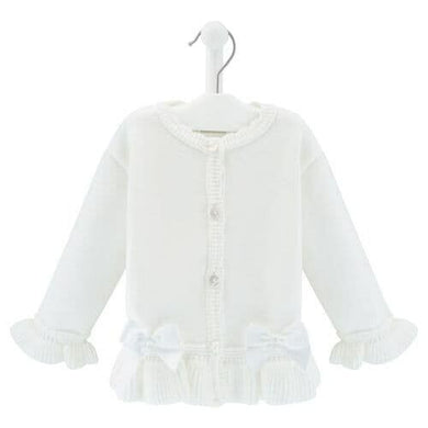 Girls White Knitted Cardigan Satin Bows  - Dandelion