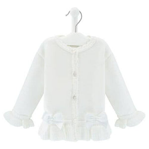 Girls White Knitted Cardigan Satin Bows  - Dandelion