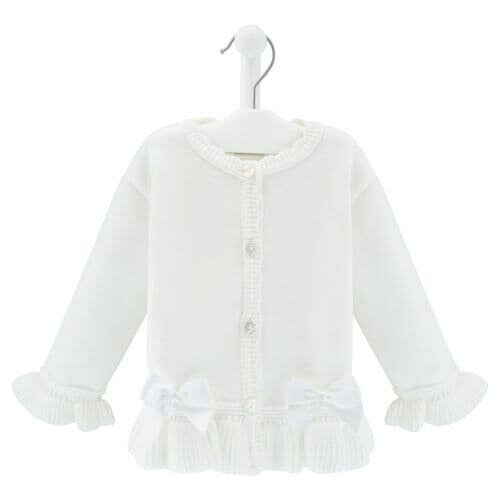 Girls White Knitted Cardigan Satin Bows  - Dandelion