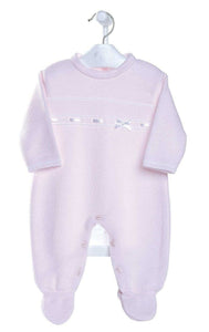 Baby Girls Pink Satin Bow Knitted All In One - Dandelion