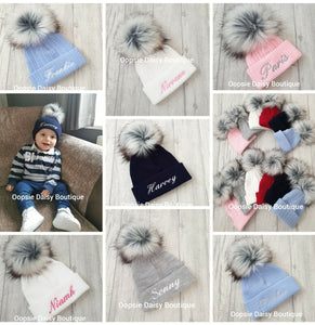 Personalised Hats Girls & Boys Pom Pom Hats 0-6 years
