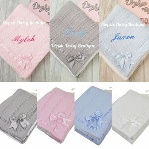 Personalised Baby Blanket Shawl Cosy Sherpa Back X 6 Colours