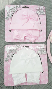 Baby Girls Ribbon Hat & Socks Set 0-3mth & 3-6mth