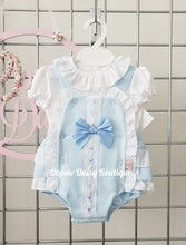 Load image into Gallery viewer, Blue Pretty Waffle Romper &amp; Blouse Sets