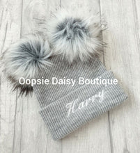 Load image into Gallery viewer, Personalised Hats Girls &amp; Boys Lovely Knitted Pom Pom Hats 0-6 years