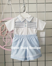 Load image into Gallery viewer, Boys Blue Smocked Shorts Sets