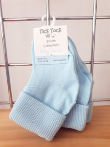 Blue Ankle Socks x 3 Pack 0-6mth 6-12mth 12-24mth