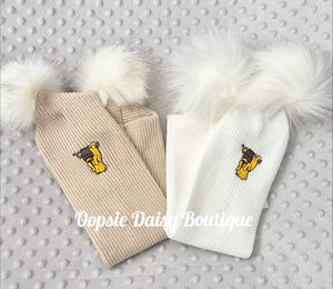 Winnie The Pooh Knitted Hats Boys Girls Pom Pom Hats Size 0-6yrs