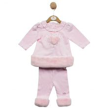 Load image into Gallery viewer, Designer Baby Girls Pink Fur Heart Tunic &amp; Leggings Set