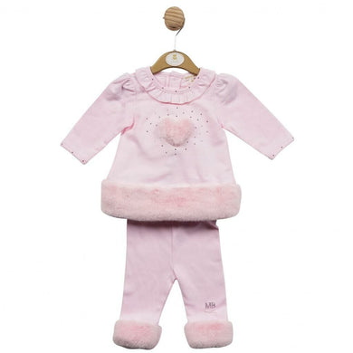 Designer Baby Girls Pink Fur Heart Tunic & Leggings Set