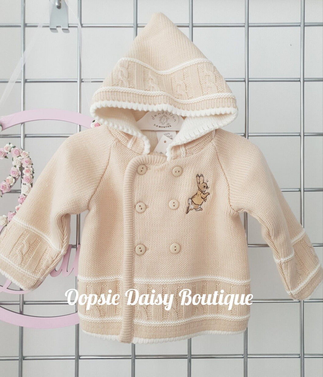 Beige Peter Rabbit Knitted Baby Jacket Cardigan - Dandelion Pramcoat