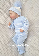Load image into Gallery viewer, Boys Blue Knitted Trouser Suit Dandelion - Hats available separately