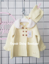 Load image into Gallery viewer, Lemon Knitted Pram Coat with Bonnet Fur Collar