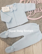 Load image into Gallery viewer, Boys Blue Knitted Pom Pom Suit - Dandelion  All Hats Available Separately