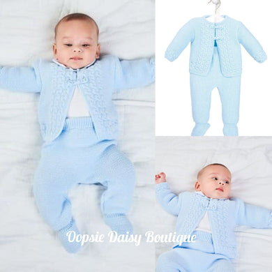 Boys Blue Knitted Cable Knitted Suit 2 Piece - Dandelion