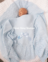 Load image into Gallery viewer, Blue Spanish Knitted Ribbon Shawl Blanket