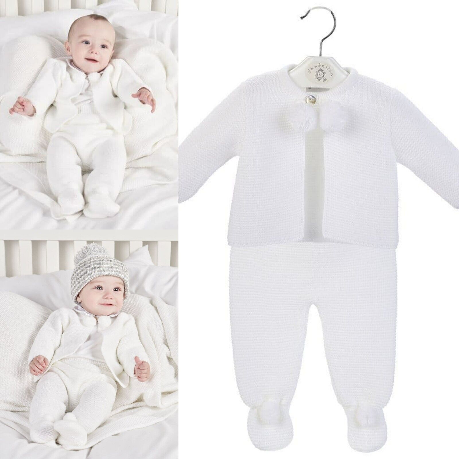 Boys Girls White Knitted Pom Pom Suit Dandelion – Oopsie Daisy