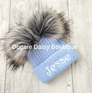 Personalised Hats Girls & Boys Lovely Knitted Pom Pom Hats 0-6 years