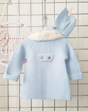 Load image into Gallery viewer, Blue Knitted Pram Coat with Bonnet Fur Collar