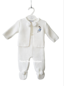 White Knitted Pom Pom Suit Blue Peter Rabbit - Dandelion