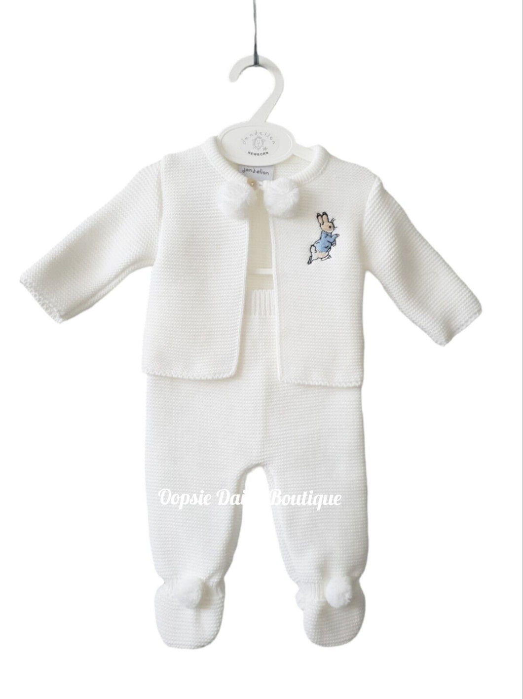 White Knitted Pom Pom Suit Blue Peter Rabbit - Dandelion