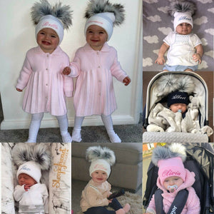 Personalised Hats Girls & Boys Lovely Knitted Pom Pom Hats 0-6 years