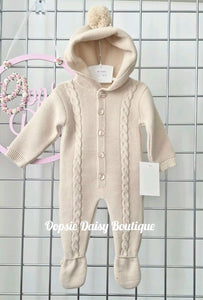 Beige Unisex Knitted Hooded Pram suit All In One