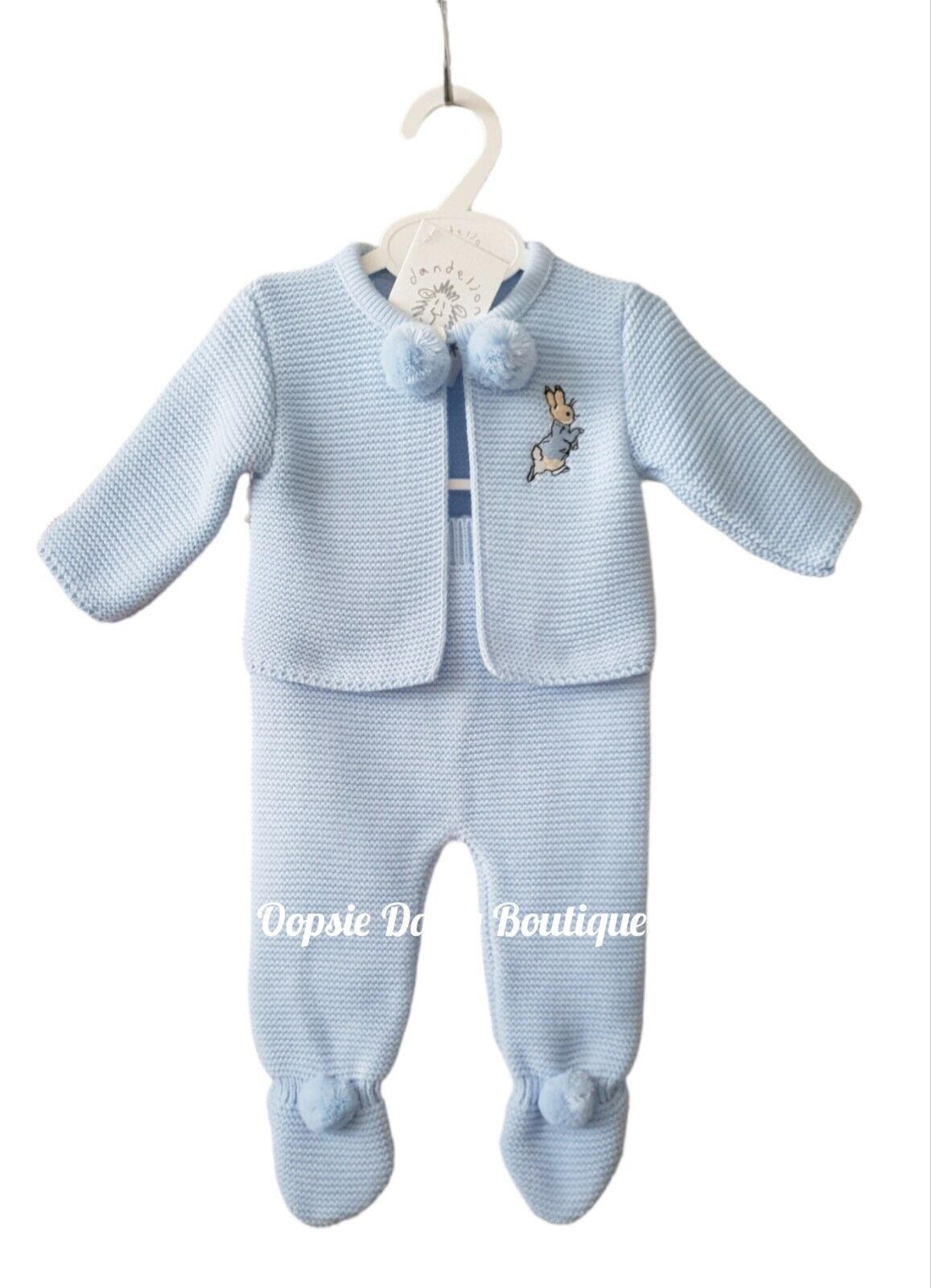 Boys Blue Knitted Pom Pom Suit Peter Rabbit Dandelion – Oopsie