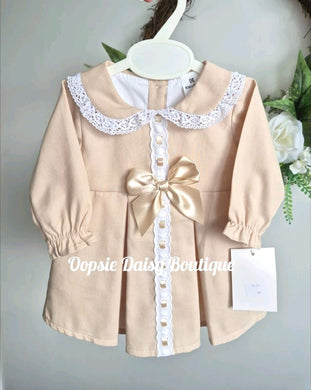 Girls Pretty Caramel Ribbon Waffle Dress