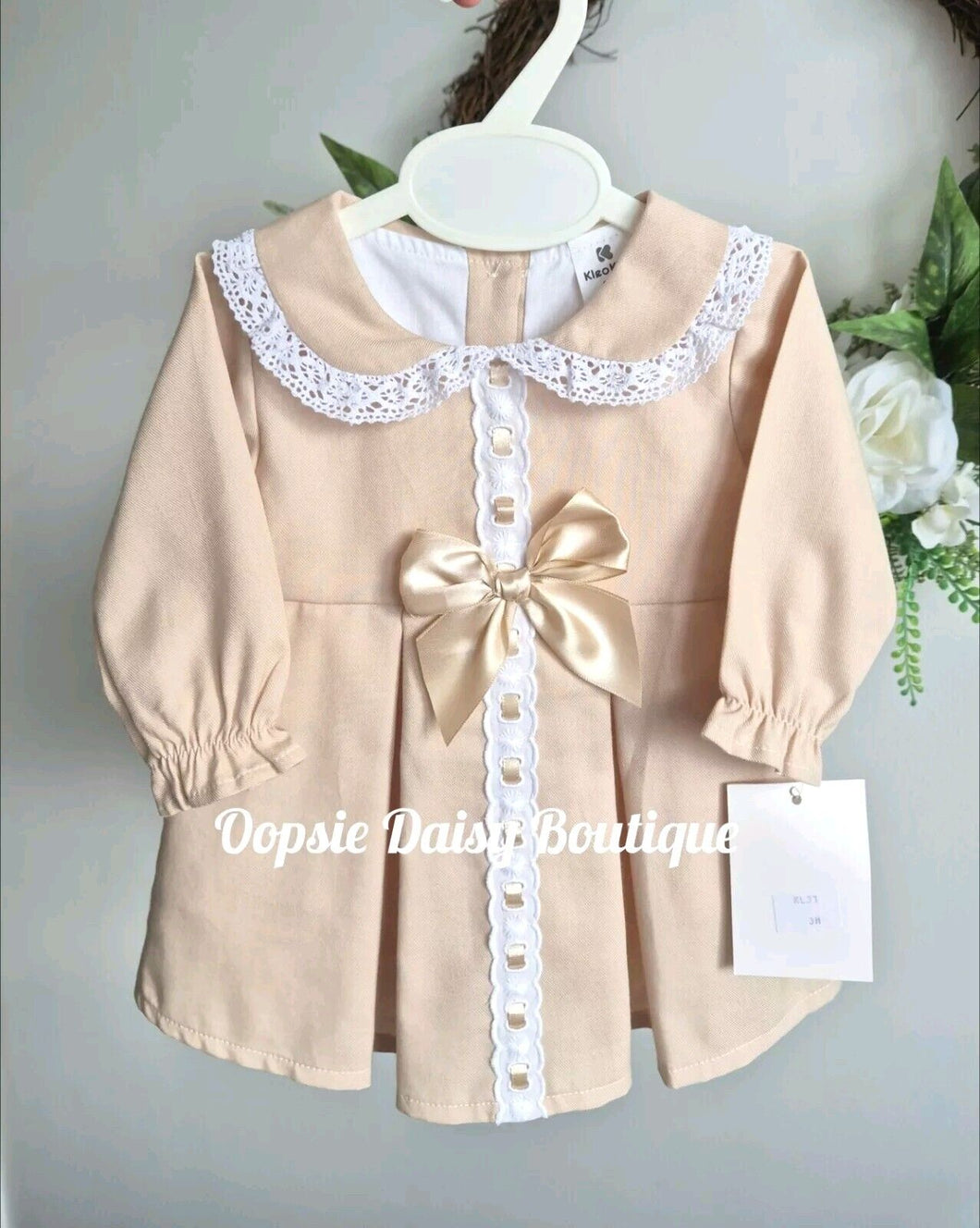 Girls Pretty Caramel Ribbon Waffle Dress