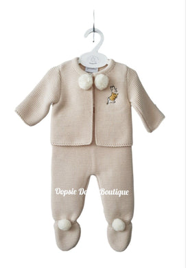 Beige Knitted Pom Pom Suit Peter Rabbit - Dandelion