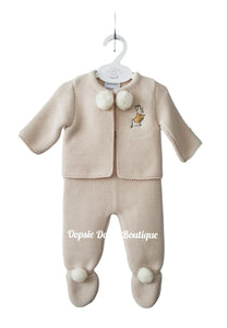 Beige Knitted Pom Pom Suit Peter Rabbit - Dandelion