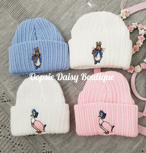 Baby Knitted Hats Boys Girls Peter Rabbit/Jemima Puddle Beanie Hat Size Newborn
