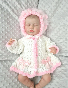 Baby Girls Crochet Pretty Cardigan & Bonnet Set, Size 0-3mth