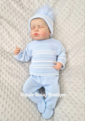 Boys Blue Knitted Trouser Suit Dandelion - Hats available separately