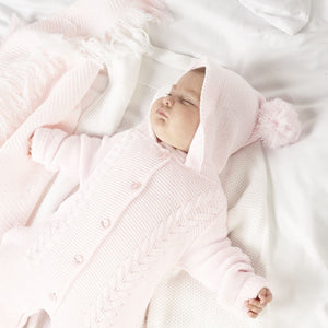Pink Knitted Hooded Pram suit All In One - Dandelion