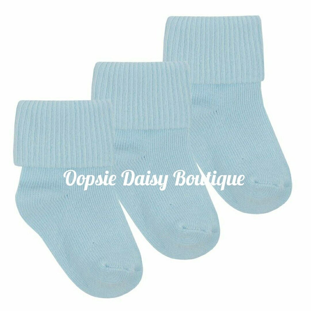 Blue Ankle Socks x 3 Pack 0-6mth 6-12mth 12-24mth