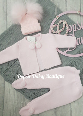 Girls Pink Knitted Pom Pom Suit - Dandelion  All Hats Available Separately