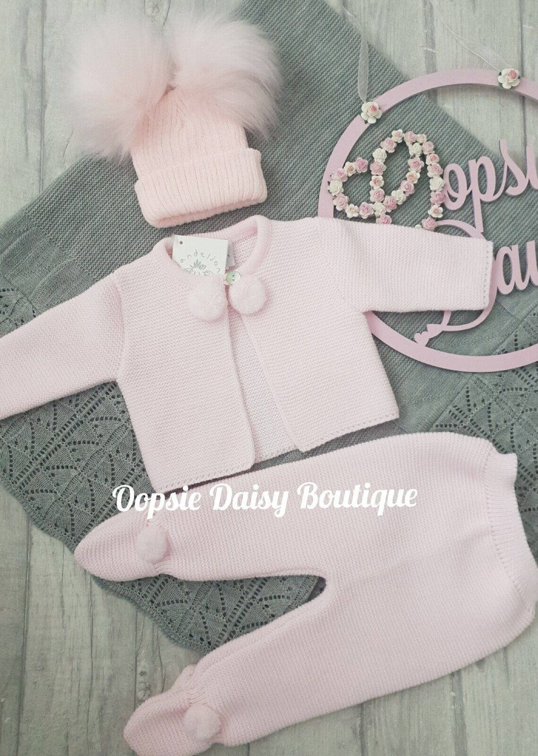 Girls Pink Knitted Pom Pom Suit - Dandelion  All Hats Available Separately