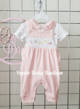 Load image into Gallery viewer, Baby Girls Pretty Pink Smocked Dungaree Set